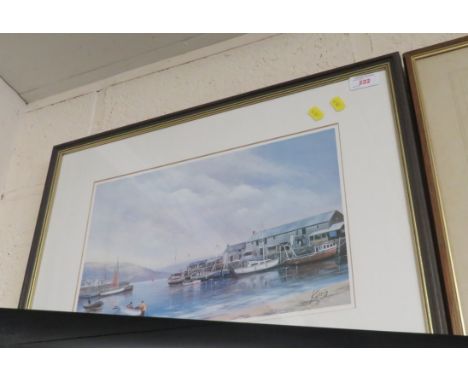 PRINT OF HARBOUR SCENE AFTER KERRIS, FRAMED AND GLAZED