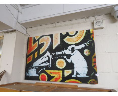 GRAFFITI STYLE PRINT OF DOG AND GRAMAPHONE