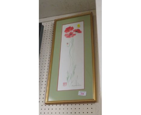 FRAMED AND GLAZED PRINT OF RED POPPIES SIGNED IN PENCIL