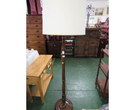 MAHOGANY BALUSTER TURNED STANDARD LAMP WITH A CREAM SHADE