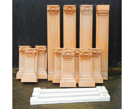 A collection of oak and white painted architectural mouldings, highest 151cm