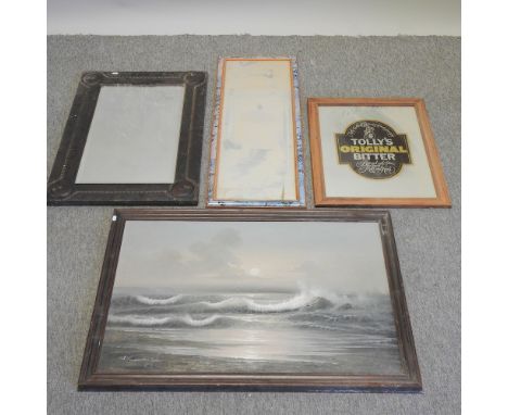 Gilray, 20th century, seascape, oil on canvas, 60 x 90cm, together with a pub mirror and two others (4)