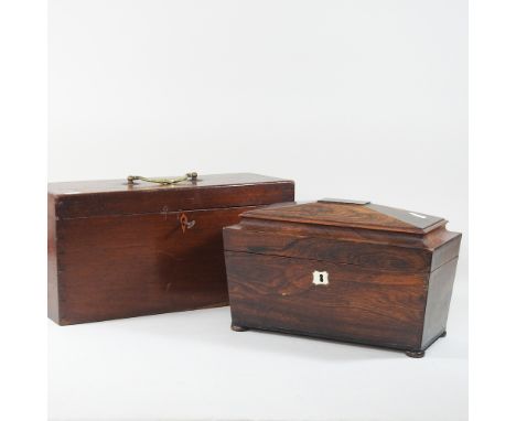 A George III rosewood tea caddy, 32cm, together with a mahogany box