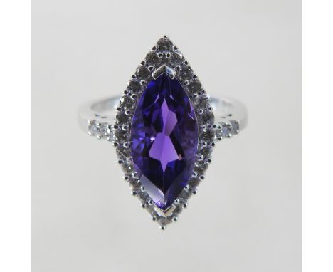 A 14 carat gold amethyst and diamond ring, boxed