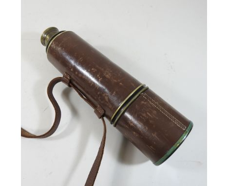 An early 20th century Broadhurst Clarkson &amp; Co brass five drawer telescope, with leather cladding and lens caps, 106cm ex