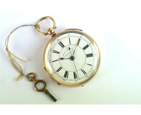 An 18ct Gold Open Face Chronograph Pocket Watch with Centre Seconds. Manufacturer: J.H Model Name: N/A Year: 1860 Case No: 86