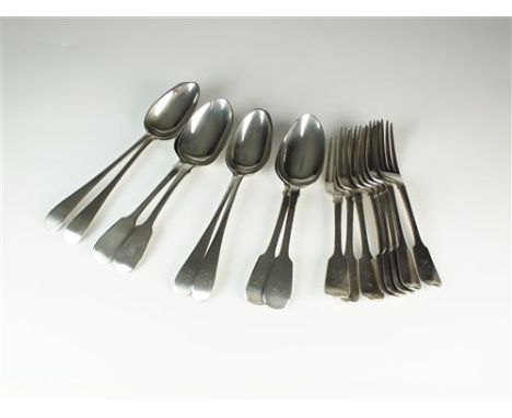 A harlequin collection of silver flatware, to include; a set of eight Fiddle pattern table forks, H J Lias &amp; Son, London 