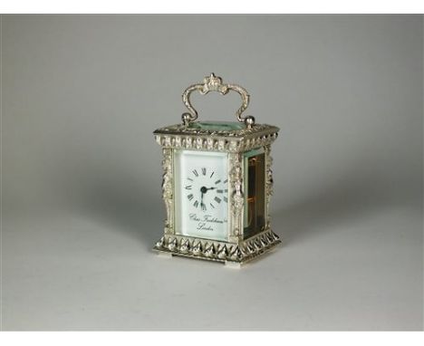 An Elizabeth II commemorative silver carriage timepiece, TC, London 1977, by Charles Frodsham, the white enamel dial with Rom