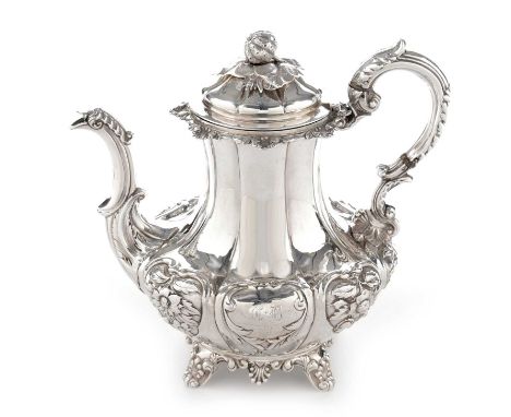 A George III Irish silver coffee pot, by Robert W Smith, Dublin, 1840, of compressed melon form, with a border of heart-shape