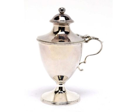 A George III silver pedestal mustard, by Robert Hennell I, London, 1785, the domed cover with ball finial and beaded rim, mou