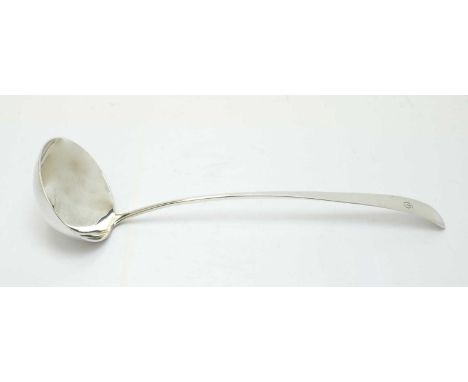 A George III Scottish silver soup ladle, by William Hannay of Paisley, Edinburgh, 1802, Old English pattern, with engraved in