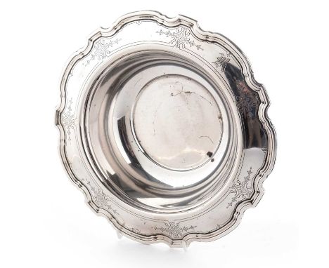 Tiffany &amp; Co: a sterling silver bowl, of shaped circular form with engraved edge, marked 'Tiffany &amp; Co 20406D Makers 