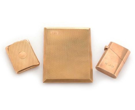 The smoking ephemera of Howard Dawes, Head of The Queen's Stables, comprising: a 9ct yellow gold cigarette case, engraved 'Pr