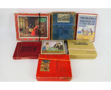 Victory - Simpkin Marshall - Chad Valley - Seven boxed vintage wooden jigsaw puzzles. Lot includes Simpkin Marshall 'Pip Sque