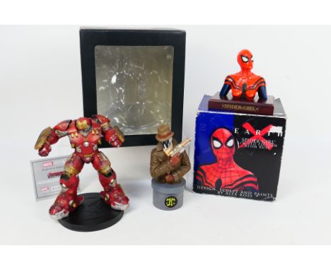 Marvel - DC - Eaglemoss - Hulkbuster - Spider Girl - Rorchach. Two busts and One Figure, Two boxed and One loose. Lot consist