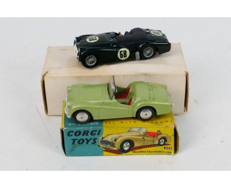 Corgi - John Day Models - 2 x boxed Triumph sports cars in 1:43 scale, a Corgi Triumph TR3 in # 305 and a white metal Triumph