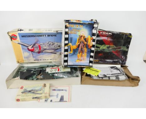 Halcyon - AMT - Airfix - Four plastic model kits. Lot consists of AMT #8230 Star Trek 'Generations' Klingon Bird of Prey'; wi