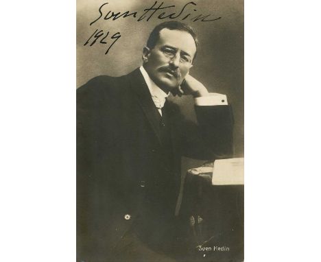 HEDIN SVEN: (1865-1952) Swedish geographer, topographer &amp; explorer. Vintage signed postcard photograph of Hedin seated in