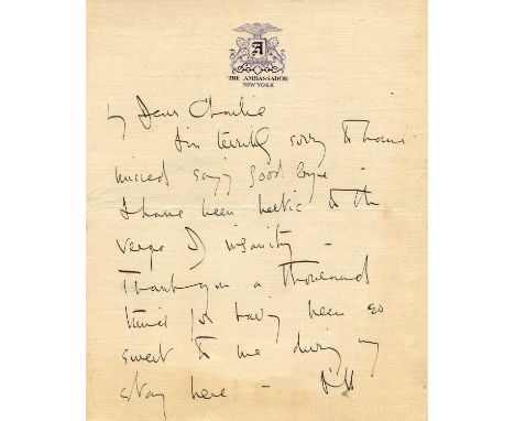 COWARD NOEL: (1899-1973) English actor, playwright and composer, Academy Award winner. A.L.S., Noel, two pages (written to th