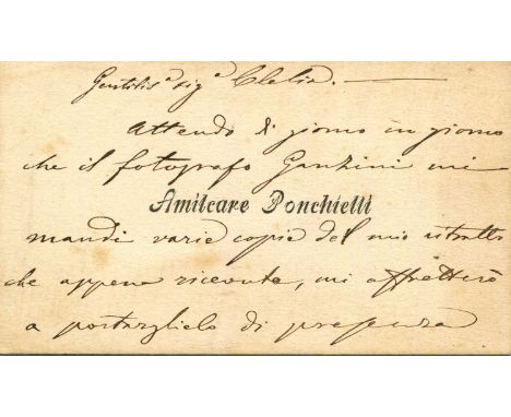 PONCHIELLI AMILCARE: (1834-1886) Italian opera composer. A.L.S., A Ponchielli, to the recto and verso of his personal printed