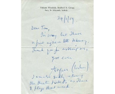 WILSON ANGUS: (1913-1991) English novelist and short story writer. A small correspondence collection comprising an A.L.S. and