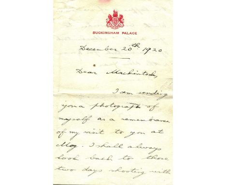 GEORGE VI: (1895-1952) King of the United Kingdom 1936-52. A.L.S., Albert, as Duke of York, two pages, 8vo, Buckingham Palace