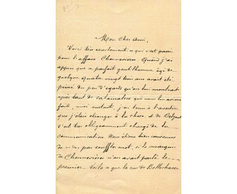 DAUDET ALPHONSE: (1840-1897) French novelist. A.L.S., Alphonse Daudet, two pages (written to the first and third sides of the