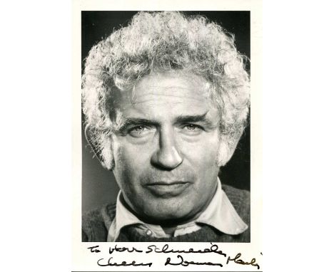 MAILER NORMAN: (1923-2007) American novelist and playwright. Signed and inscribed 4 x 6 photograph of Mailer in a close-up po