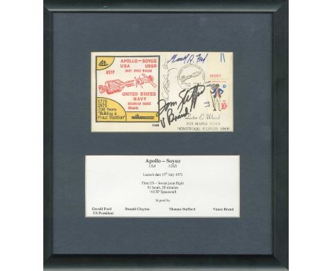 APOLLO-SOYUZ: Signed commemorative cover by the three Apollo crew members of the Apollo-Sozuz mission (1975) individually, co