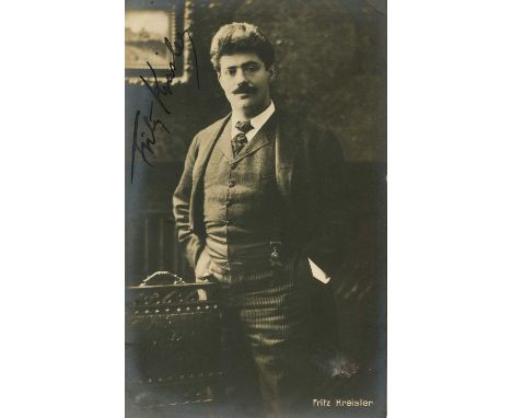 KREISLER FRITZ: (1875-1962) Austrian-born American violinist. Vintage signed postcard photograph of Kreisler standing in a th