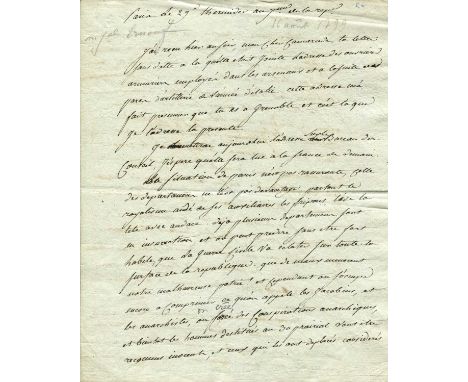 JOURDAN JEAN BAPTISTE: (1762-1833) Marshal of France. An excellent and very good content A.L.S., `Jourdan´, three pages, smal