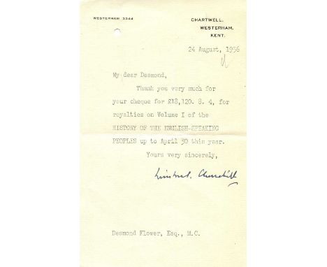 CHURCHILL WINSTON S.: (1874-1965) British Prime Minister 1940-45, 1951-55. Nobel Prize winner for Literature, 1953. T.L.S., W
