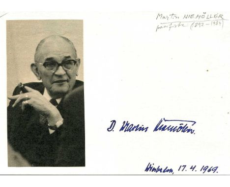 NIEMOLLER MARTIN (1892-1984) German Anti-Nazi theologian and Lutheran pastor. Vintage bold, dark blue fountain pen ink signat