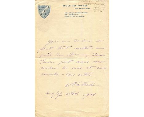 NATALIE OF SERBIA: (1859-1941) Queen consort of Serbia 1882-89 as the wife of Milan I of Serbia. Autograph statement signed, 