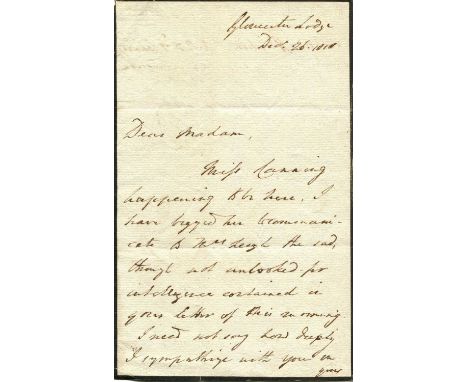 CANNING GEORGE: (1770-1827) British Prime Minister April - August 1827. A.L.S., with his initials G C, two pages, 8vo, Glouce