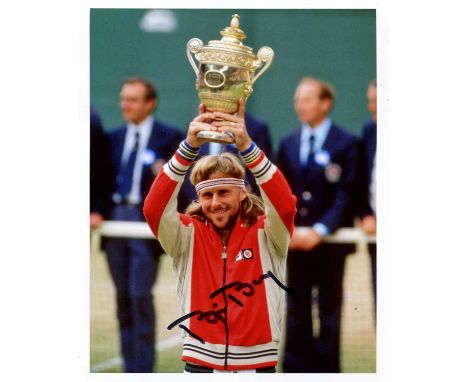 BORG BJORN: (1956- ) Swedish tennis player, Wimbledon champion 1976, 1977, 1978, 1979 &amp; 1980. Signed colour 8 x 10 photog