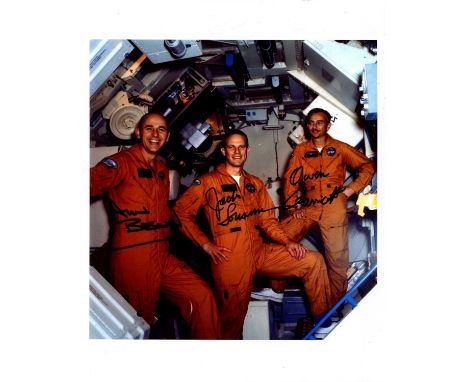 SKYLAB 3: Signed colour 8 x 10 photograph by all three crew members of the Skylab 3 mission (1973) individually, comprising A
