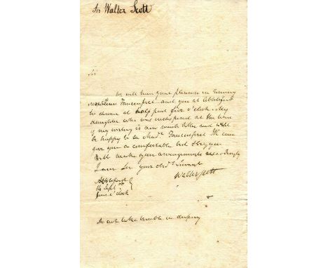 SCOTT WALTER: (1771-1832) Scottish historical novelist, poet, playwright and historian. A.L.S., Walter Scott, one page, 8vo, 