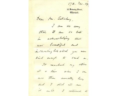 BALDWIN STANLEY: (1867-1947) British Prime Minister 1923-24, 1924-29, 1935-37. A.L.S., Stanley Baldwin, two pages, 8vo, White