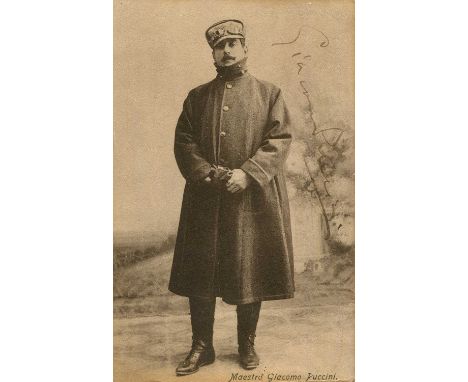 PUCCINI GIACOMO: (1858-1924) Italian composer. Vintage signed postcard photograph of Puccini standing in a full-length pose w