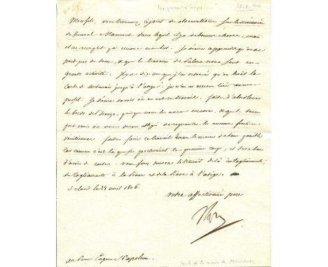 NAPOLEON I: (1769-1821) Emperor of the French 1804-14, 1815. An excellent content and fine L.S., `Nap´, a bold ink signature 