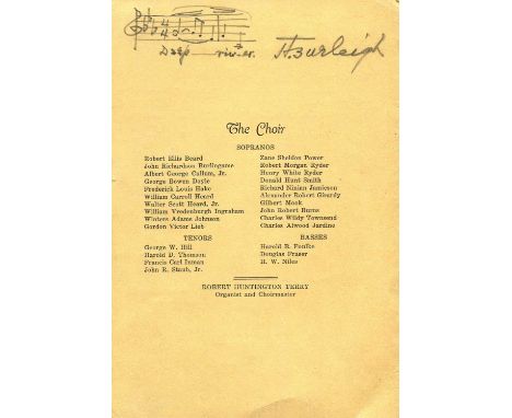 BURLEIGH HARRY: (1866-1949) American composer and baritone, known for his musical arrangement of the African-American spiritu
