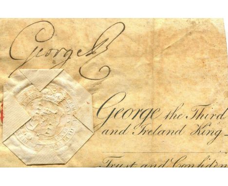 GEORGE III: (1738-1820) King of Great Britain and Ireland 1760-1820. Ink signature ('George R') as King on a small oblong pie