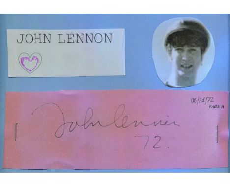 LENNON JOHN: (1940-1980) English singer and musician, co-lead vocalist and rhythm guitarist of the Beatles. Ink signature (‘J