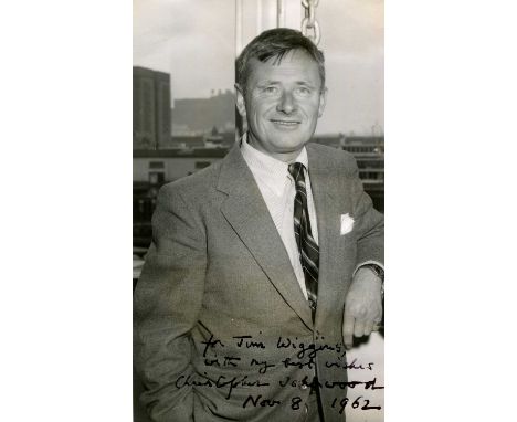 ISHERWOOD CHRISTOPHER: (1904-1986) British-born American novelist and playwright. Vintage signed and inscribed 4 x 7 photogra