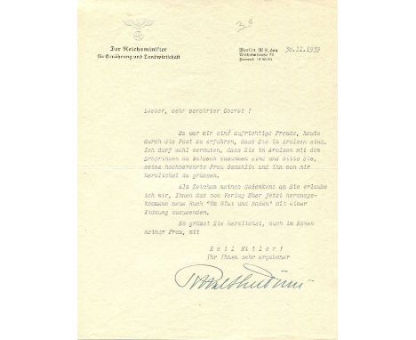 [NAZI OCCULT]: DARRE RICHARD WALTHER: (1895-1953) Argentinean-born SS-Obergruppenfuhrer of World War II. Reich Minister of Fo