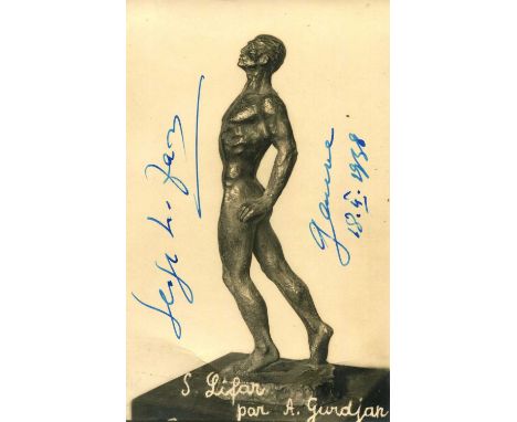 LIFAR SERGE: (1905-1986) Ukrainian ballet dancer and choreographer. Vintage signed sepia postcard photograph, the image depic