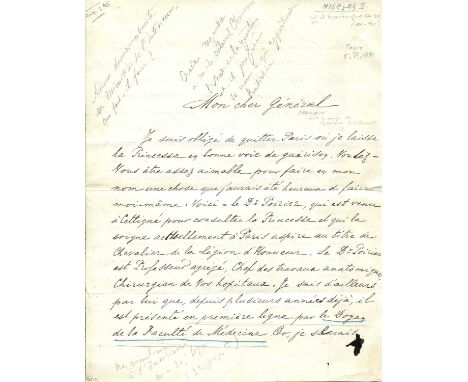 NICOLAS I: (1841-1921) King of Montenegro 1910-18, the country's first and only King. A.L.S., Nicolas, two pages, 4to, Paris,