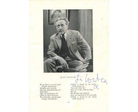 COCTEAU JEAN: (1889-1963) French writer, playwright, artist, designer &amp; filmmaker. A printed 8vo programme for a performa