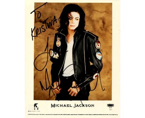 JACKSON MICHAEL: (1958-2009) American Pop Singer. A fine signed and inscribed 8 x 10 colour photograph by Jackson, the promot